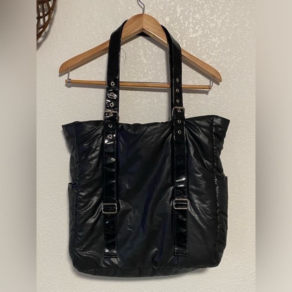 Large Black Puffer Nylon Padded Tote Handbag